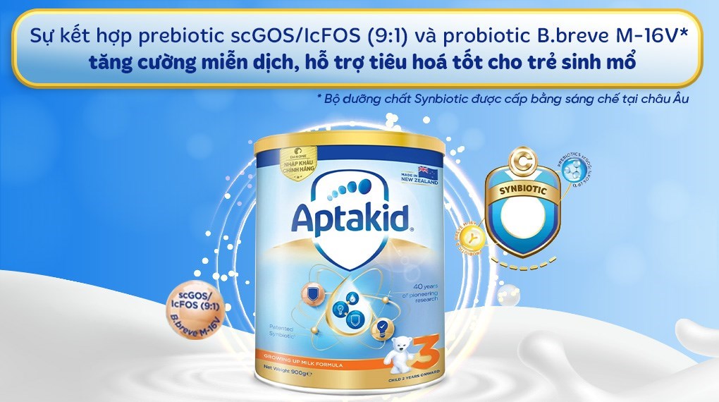 Combo 4 hộp sữa bột Aptakid Growing Up Milk Formula số 3 900g (từ 2 tuổi)