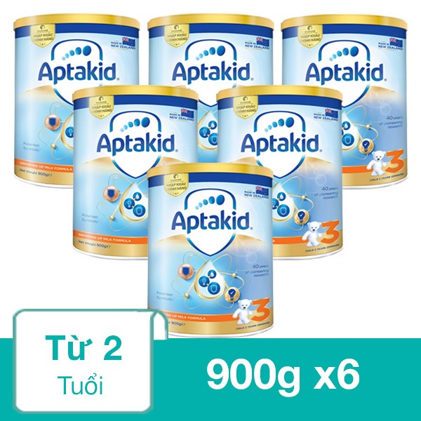 Combo 6 hộp sữa bột Aptakid Growing Up Milk Formula số 3 900g (từ 2 tuổi)