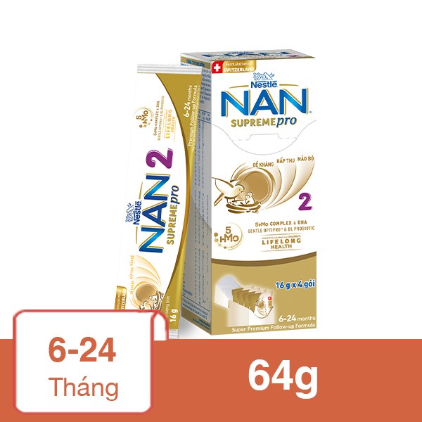 Sữa bột dạng gói NAN Supremepro số 2 64g (6 – 24 tháng) dành cho trẻ dị ứng đạm sữa bò