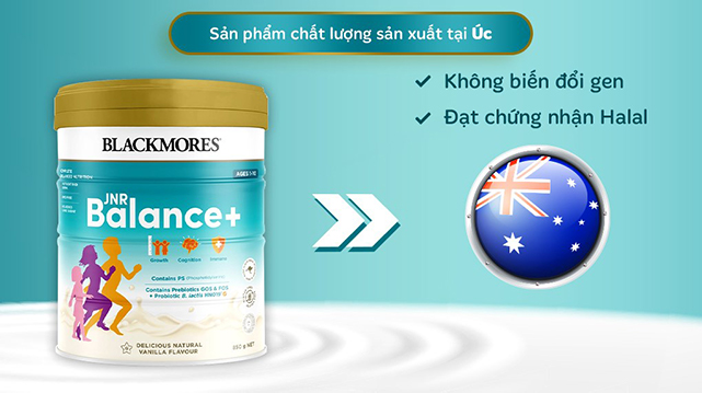 Nơi sản xuất - Hỗ trợ tiêu hóa -Sữa bột Blackmores JNR Balance+ hương vani 850g (1 - 10 tuổi)