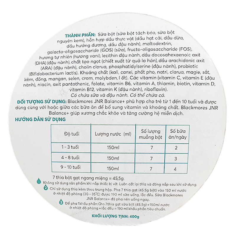 Sữa bột Blackmores JNR Balance+ hương vani 400g (1 - 10 tuổi) 5