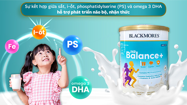 Sữa bột Blackmores JNR Balance+ hương vani 400g (1 - 10 tuổi) - Não bộ, nhận thức Sữa bột Blackmores JNR Balance+ hương vani 400g (1 - 10 tuổi) - Não bộ, nhận thức