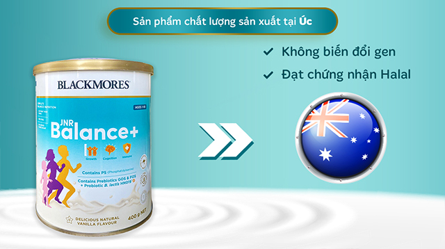 Sữa bột Blackmores JNR Balance+ hương vani 400g (1 - 10 tuổi) - Nơi sản xuất Sữa bột Blackmores JNR Balance+ hương vani 400g (1 - 10 tuổi) - Nơi sản xuất