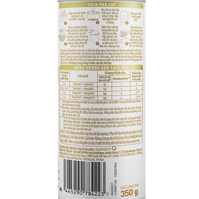 Sữa bột Nestlé S-26 Ultima số 1 350g (0 - 12 tháng) 9