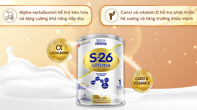 Hỗ trợ tiêu hóa và hệ xương - Sữa bột Nestlé S-26 Ultima số 1 750g (0 - 12 tháng)