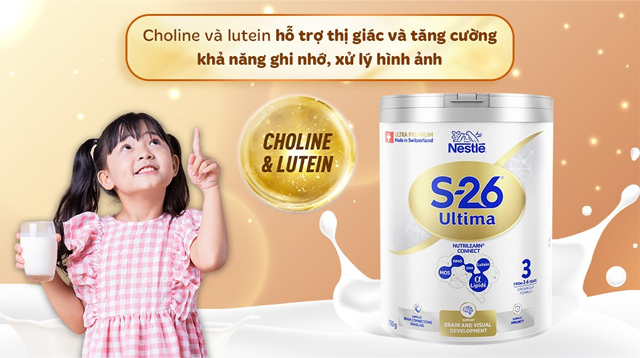 Sữa bột Nestlé S-26 Ultima số 3 750g (2 - 6 tuổi) chứa choline và lutein hỗ trợ phát triển thị giác và khả năng ghi nhớ