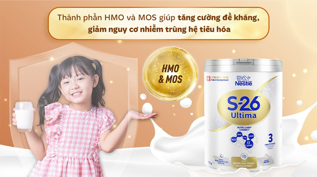 Tăng cường đề kháng nhờ thành phần HMO và MOS trong sữa bột Nestlé S-26 Ultima số 3 750g (2 - 6 tuổi)