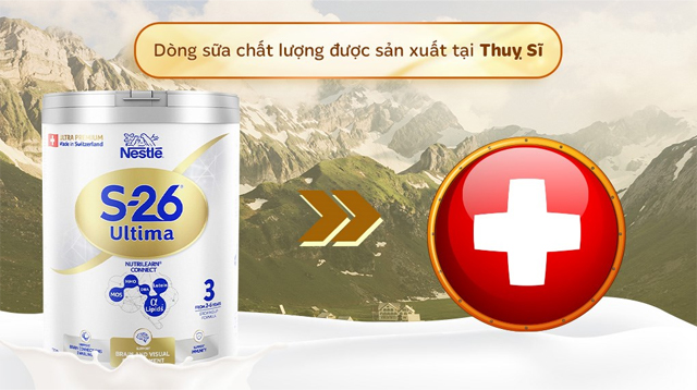 Sữa bột Nestlé S-26 Ultima số 3 750g (2 - 6 tuổi) được sản xuất tại Thụy Sĩ