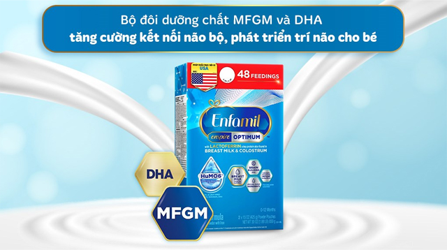 Sữa bột Enfamil Enspire Infant Formula 850g (0 - 12 tháng) sở hữu bộ đôi dưỡng chất MFGM và DHA giúp phát triển trí não