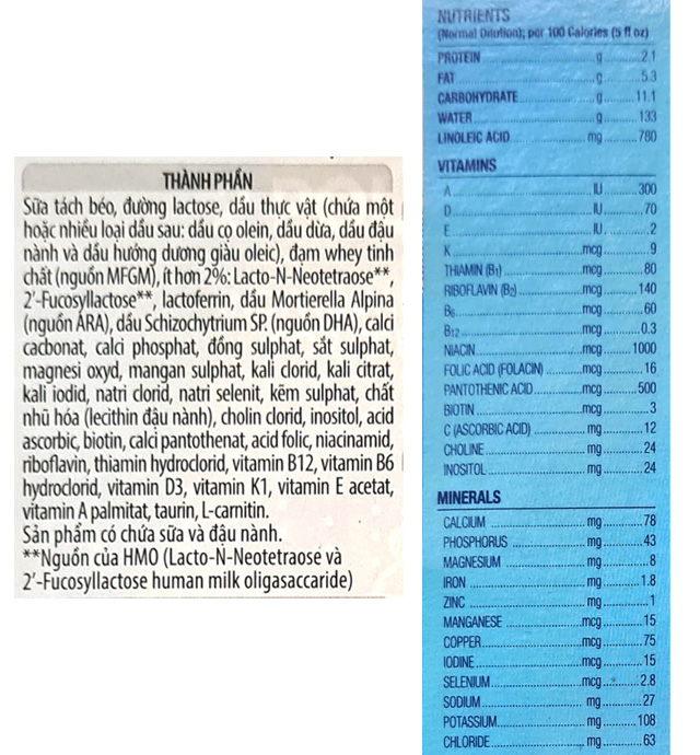 Thành phần dinh dưỡng - Sữa bột Enfamil Ensprie Infant Formula 850g (0 - 12 tháng)