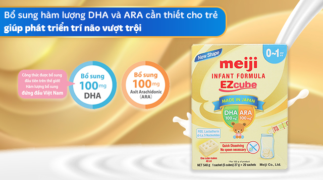 Phát triển não bộ - Sữa bột dạng thanh Meiji Infant Formula Ezcube 540g (0 - 12 tháng)