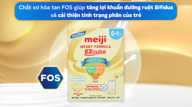 Chất xơ FOS - Sữa bột dạng thanh Meiji Infant Formula Ezcube 540g (0 - 12 tháng)