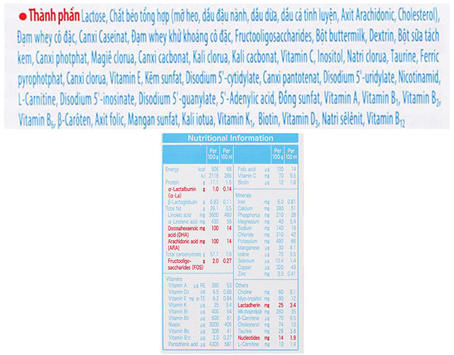 Thành phần dinh dưỡng - Sữa bột dạng thanh Meiji Infant Formula Ezcube 540g (0 - 12 tháng)