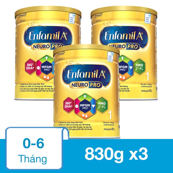 Combo 3 Hộp Sữa Bột Enfamil A+ Neuropro Số 1 830G (0 - 6 Tháng)