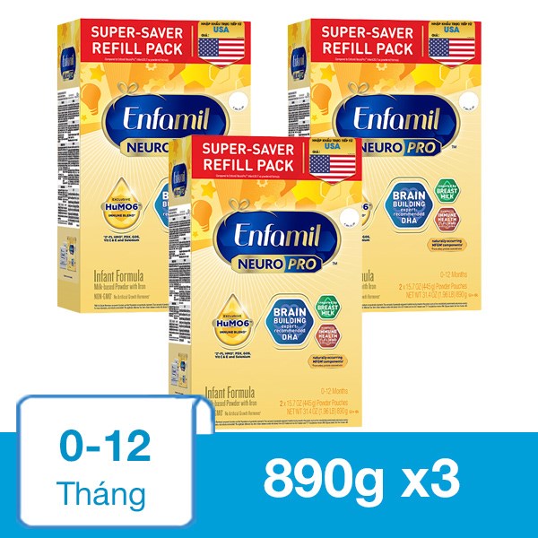 Combo 3 Hộp Sữa Bột Enfamil Neuropro Infant Formula 890G (0 - 12 Tháng)