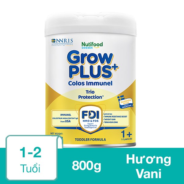 Sữa Bột Nutifood Growplus+ Colos Immunel 1+ Hương Vani 800G (1 - 2 Tuổi)