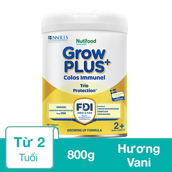 Sữa Bột Nutifood Growplus+ Colos Immunel 2+ Hương Vani 800G (Từ 2 Tuổi)