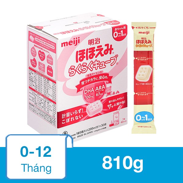 Sữa Bột Nội Địa Nhật Dạng Thanh Meiji Hohoemi Raku Raku Cube 810G (0 - 12 Tháng)