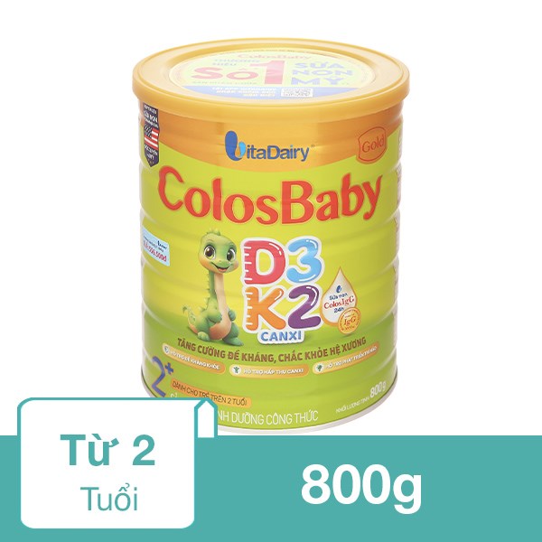 Sữa Bột Colosbaby Gold D3K2 2+ (Sữa Non) 800G (Từ 2 Tuổi)