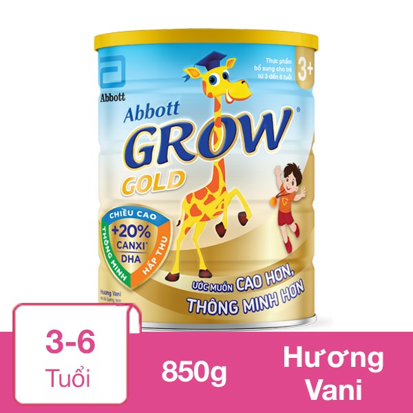 Sữa Bột Abbott Grow Gold 3+ Hương Vani 850G (3 - 6 Tuổi)