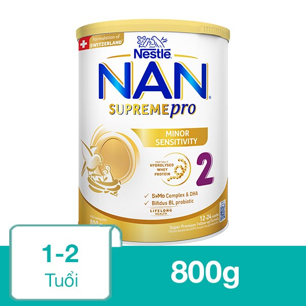 Sữa Bột Nan Supremepro Số 2 800G (1 - 2 Tuổi) Hỗ Trợ Trẻ Có Cơ Địa Mẫn Cảm