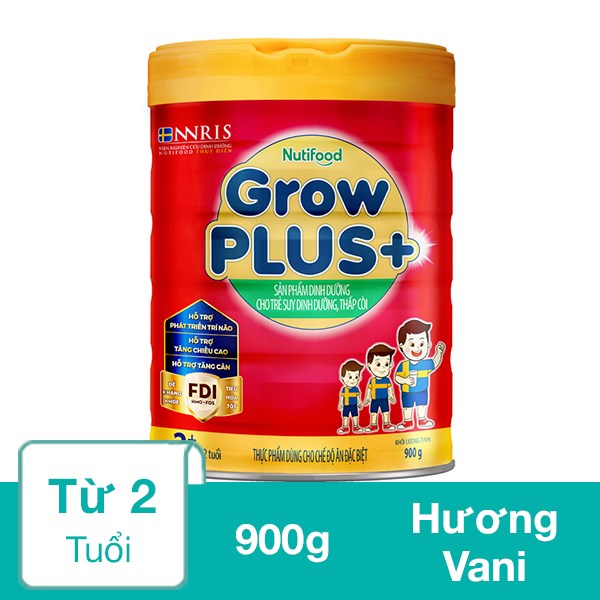 Sữa Bột Nutifood Growplus+ Đỏ 2+ Hương Vani 900G (Từ 2 Tuổi) Cho Trẻ Suy Dinh Dưỡng, Thấp Còi