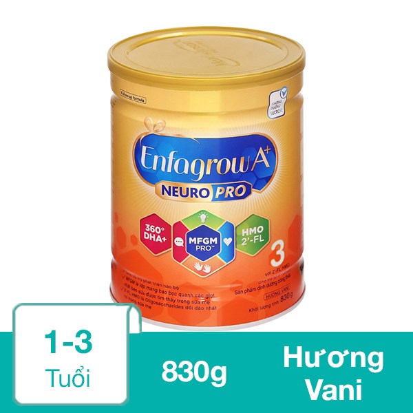 Sữa Bột Enfagrow A+ Neuropro Số 3 Hương Vani 830G (1 - 3 Tuổi)