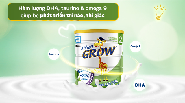 Phát triển trí não - Sữa bột Abbott Grow số 2 hương vani 900g (6 - 12 tháng)