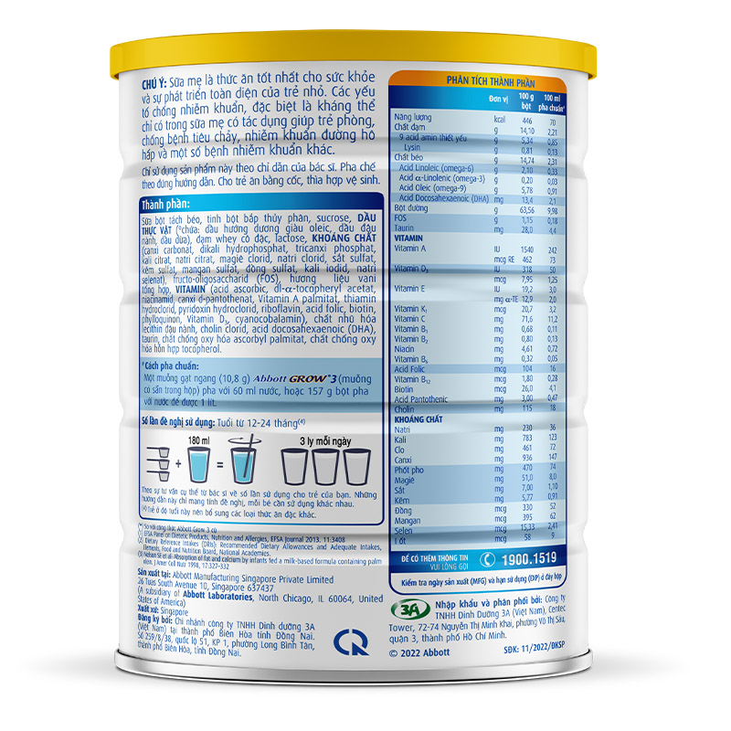 Sữa bột Abbott Grow số 3 hương vani 900g (1 - 2 tuổi) 3