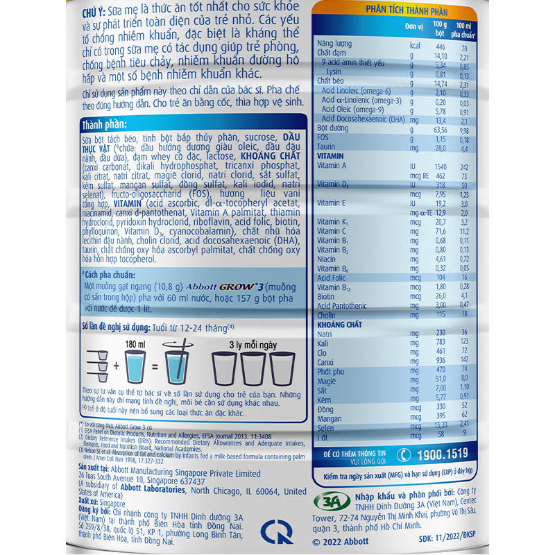 Sữa bột Abbott Grow số 3 hương vani 900g (1 - 2 tuổi) 5