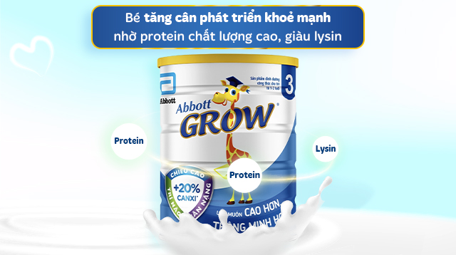 Sữa bột Abbott Grow số 3 hương vani 900g (1 - 2 tuổi) - Protein