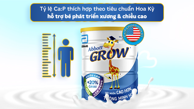 Tỷ lệ Ca:P - Sữa bột Abbott Grow số 3 hương vani 900g (1 - 2 tuổi)