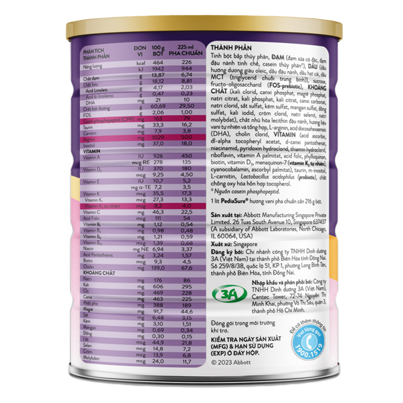 Sữa bột Abbott PediaSure BA hương vani 800g (1 - 10 tuổi) 4