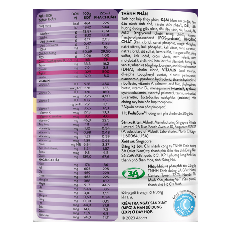 Sữa bột Abbott PediaSure BA hương vani 800g (1 - 10 tuổi) 6