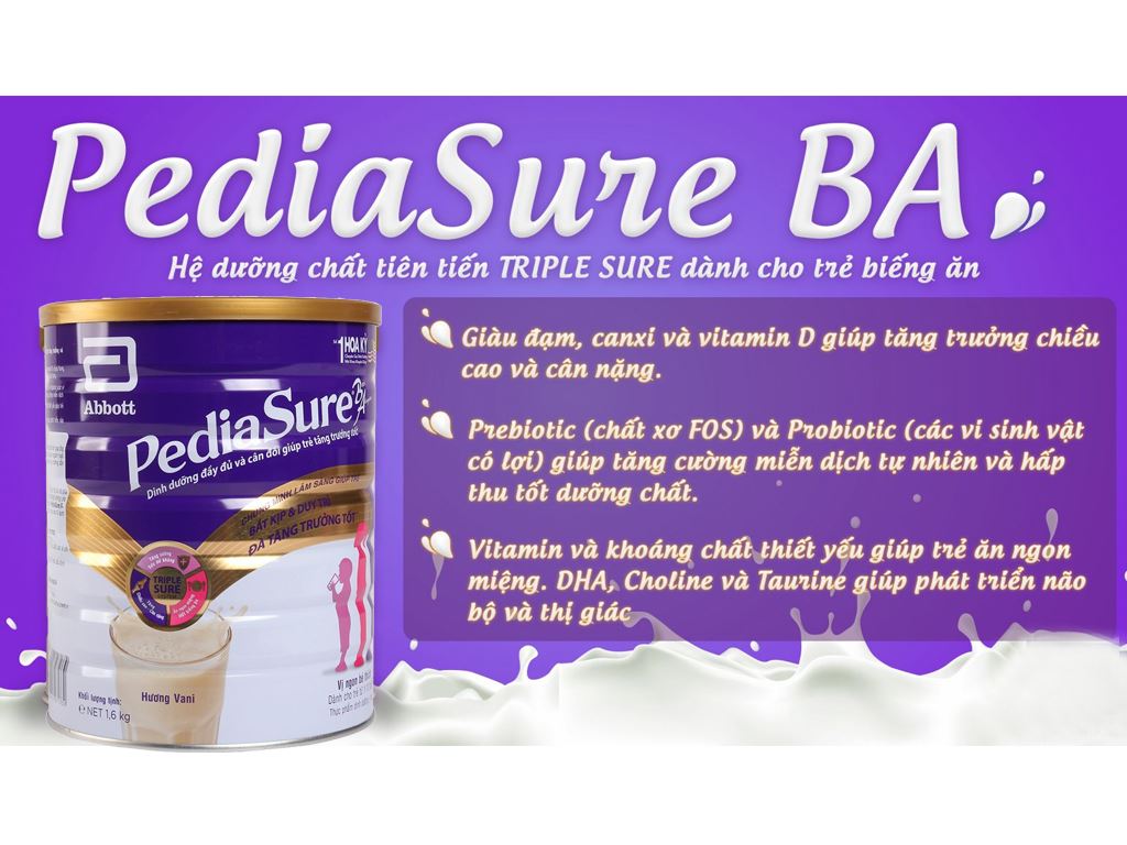 Sữa bột Abbott PediaSure BA hương vani lon 1.6kg 2