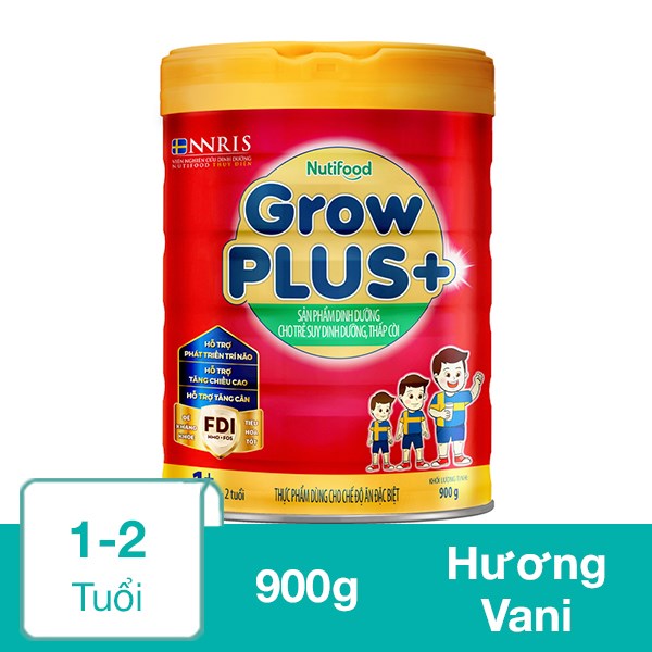 Sữa Bột Nutifood Growplus+ Đỏ 1+ Hương Vani 900G (1 - 2 Tuổi) Cho Trẻ Suy Dinh Dưỡng, Thấp Còi