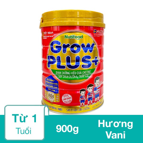 Sữa bột Nutifood GrowPLUS+ đỏ hương vani 900g (từ 1 tuổi)