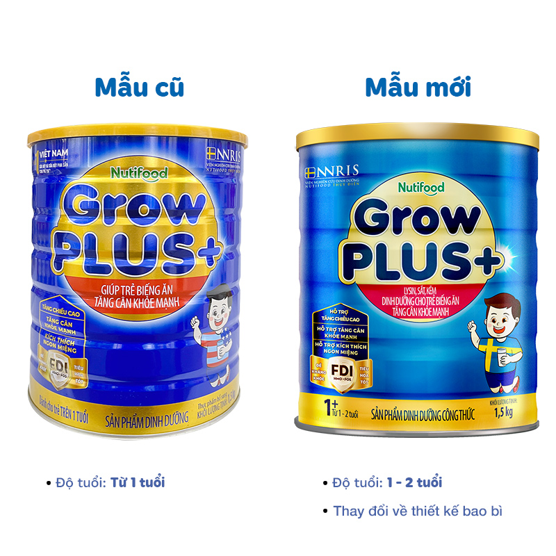 Sữa bột Nutifood GrowPLUS+ xanh 1+ hương vani 1.5 kg (1 - 2 tuổi) giúp tăng cân 2