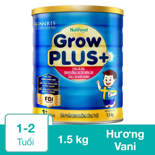 Sữa Bột Nutifood Growplus+ Xanh 1+ Hương Vani 1.5 Kg (1 - 2 Tuổi) Giúp Tăng Cân