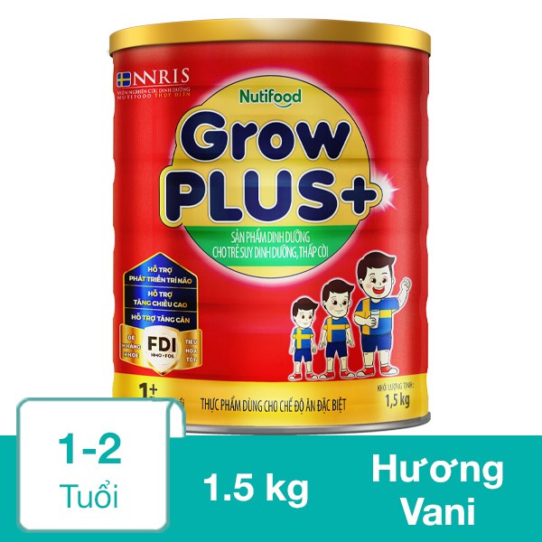 Sữa Bột Nutifood Growplus+ Đỏ 1+ Hương Vani 1.5 Kg (1 - 2 Tuổi) Dành Cho Trẻ Suy Dinh Dưỡng, Thấp Còi