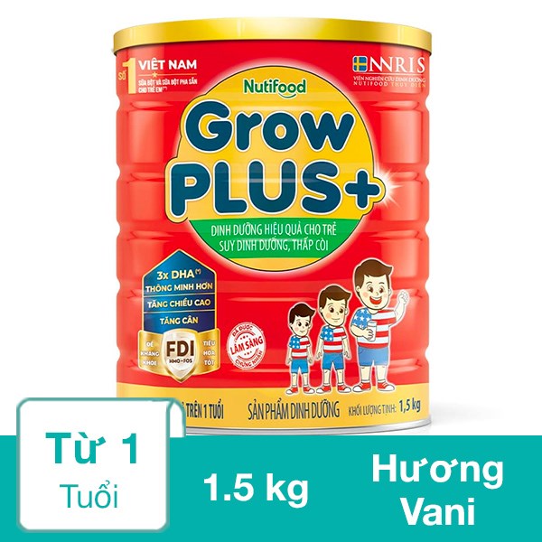 Sữa bột Nutifood GrowPLUS+ đỏ hương vani 1.5 kg (từ 1 tuổi)