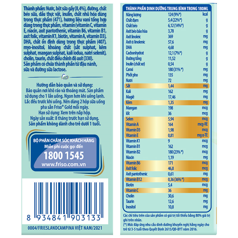 Thùng 48 hộp sữa pha sẵn Friso Gold hương vani 180 ml (từ 1 tuổi) 11