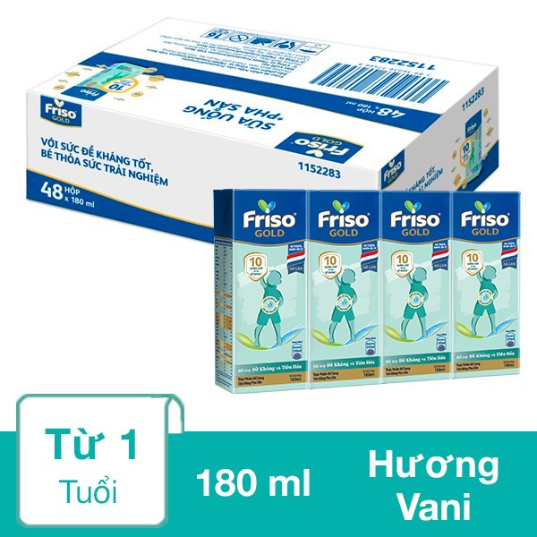 Thùng 48 Hộp Sữa Pha Sẵn Friso Gold Hương Vani 180 Ml (Từ 1 Tuổi)