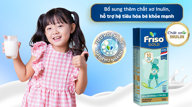 Hỗ trợ tiêu hóa - Thùng 48 hộp sữa pha sẵn Friso Gold hương vani 180 ml (từ 1 tuổi)