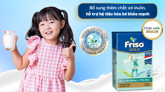 Hỗ trợ tiêu hóa - Lốc 4 hộp sữa pha sẵn Friso Gold hương vani 110 ml (từ 1 tuổi)