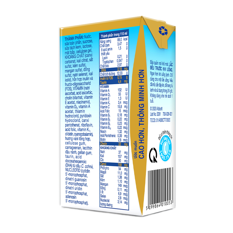 Combo 2 thùng 48 hộp sữa pha sẵn Abbott Grow Gold hương vani 110 ml (từ 1 tuổi) - Giao bao bì ngẫu nhiên 36
