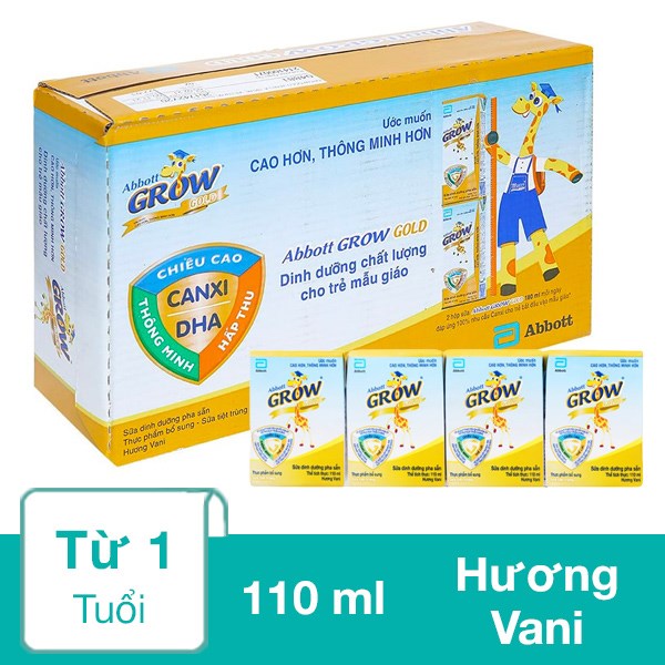 Thùng 48 hộp sữa pha sẵn Abbott Grow Gold hương vani 110 ml (từ 1 tuổi)