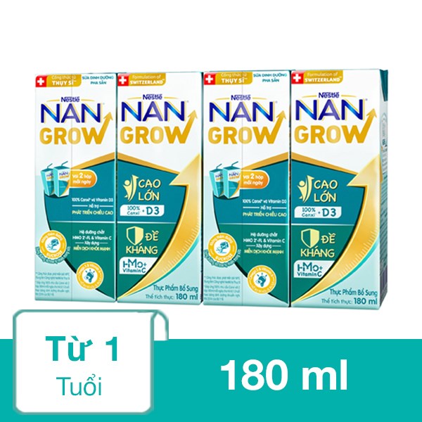 Lốc 4 hộp sữa pha sẵn Nestlé Nan Grow 180 ml (từ 1 tuổi)