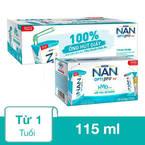 Thùng 36 hộp sữa pha sẵn Nestlé Nan Optipro Kid 115 ml (từ 1 tuổi) - AVAKids.com