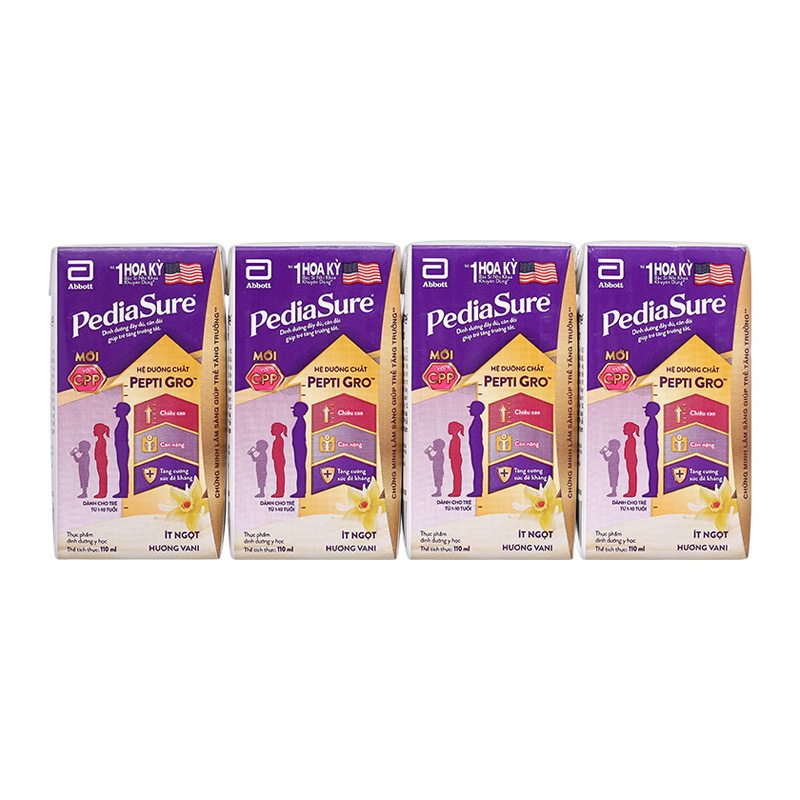 Lốc 4 hộp sữa pha sẵn Abbott PediaSure hương vani 110 ml (1 - 10 tuổi) 20